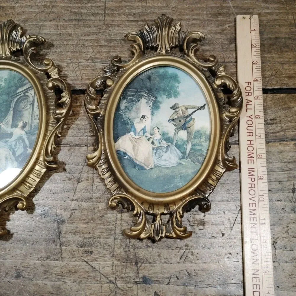 Two Vintage Ornate Frame Victorian Ladies Music Hanging Decor Art Picture